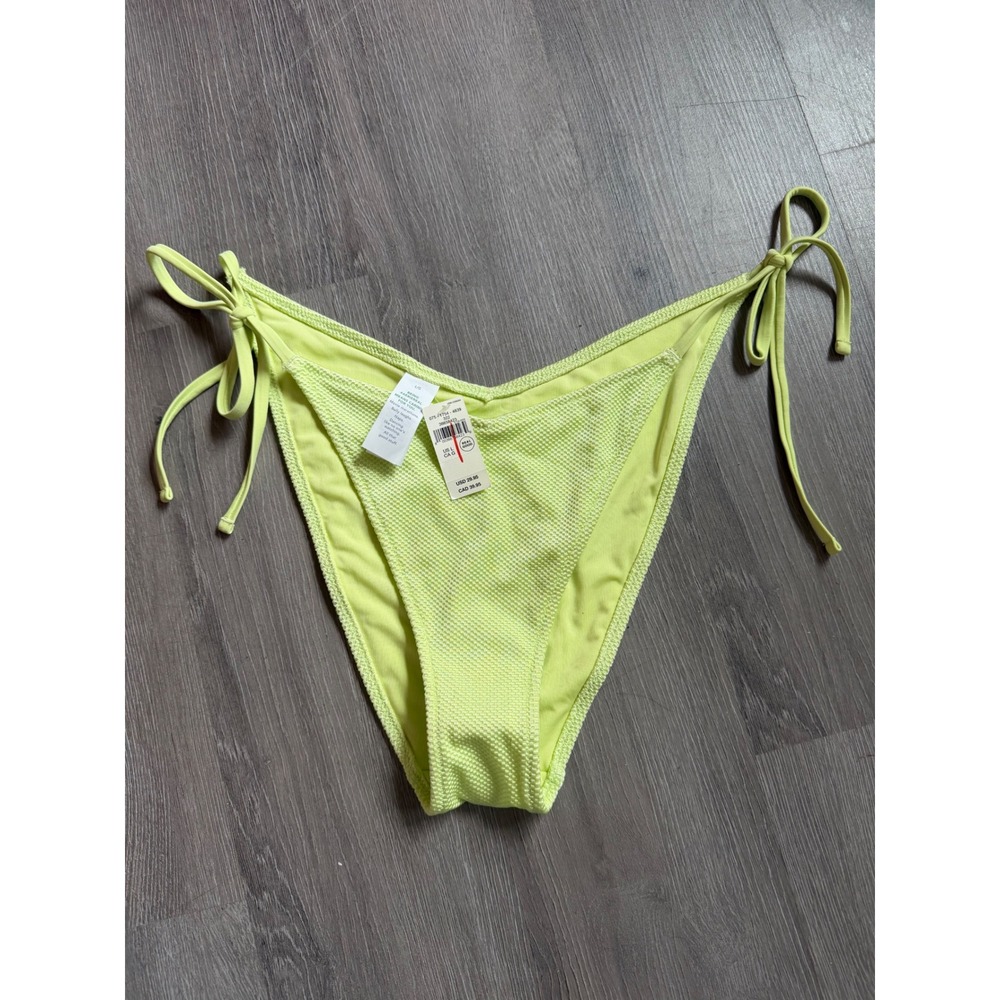 Aerie Real Good Neon Lime Green Textured Side Tie Bikini Bottom L